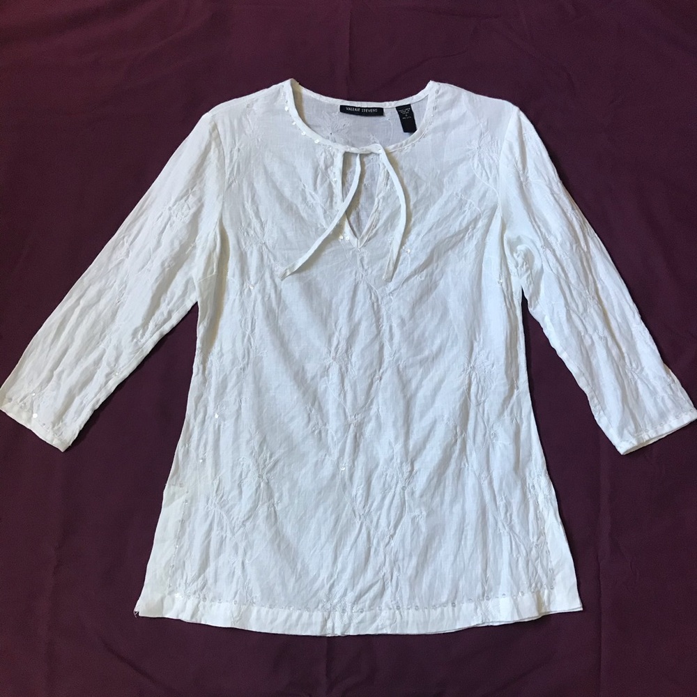 Valerie Stevens Embroidered Sequins Linen Tunic S